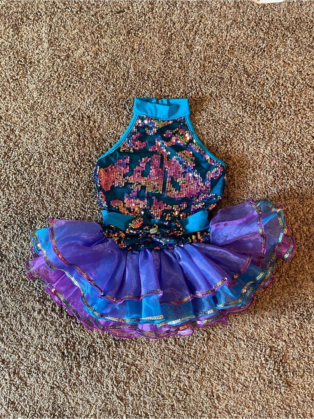 Glamour Teal & Purple Sequined Ruffle Dance Costume
